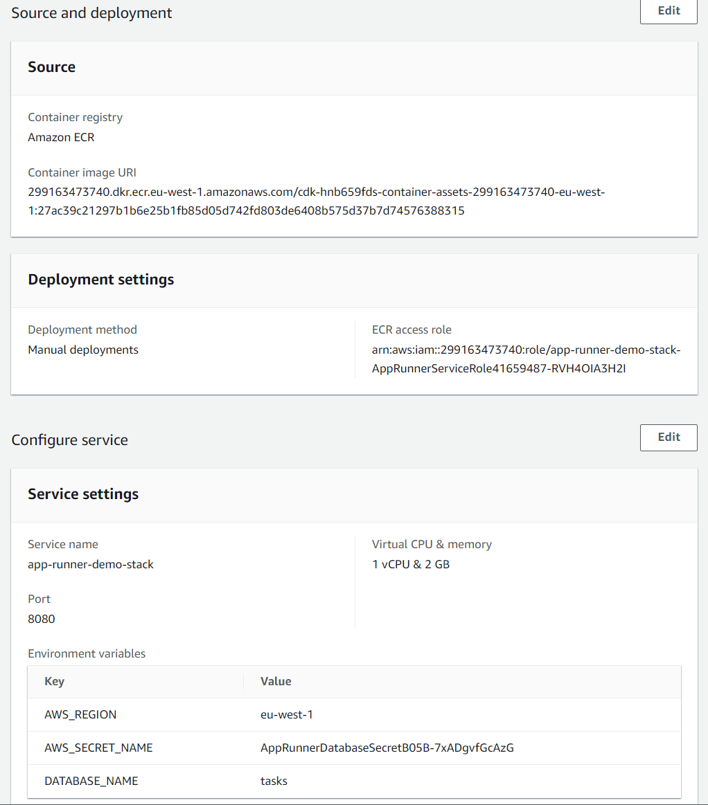 Source, Deployment and Service Settings